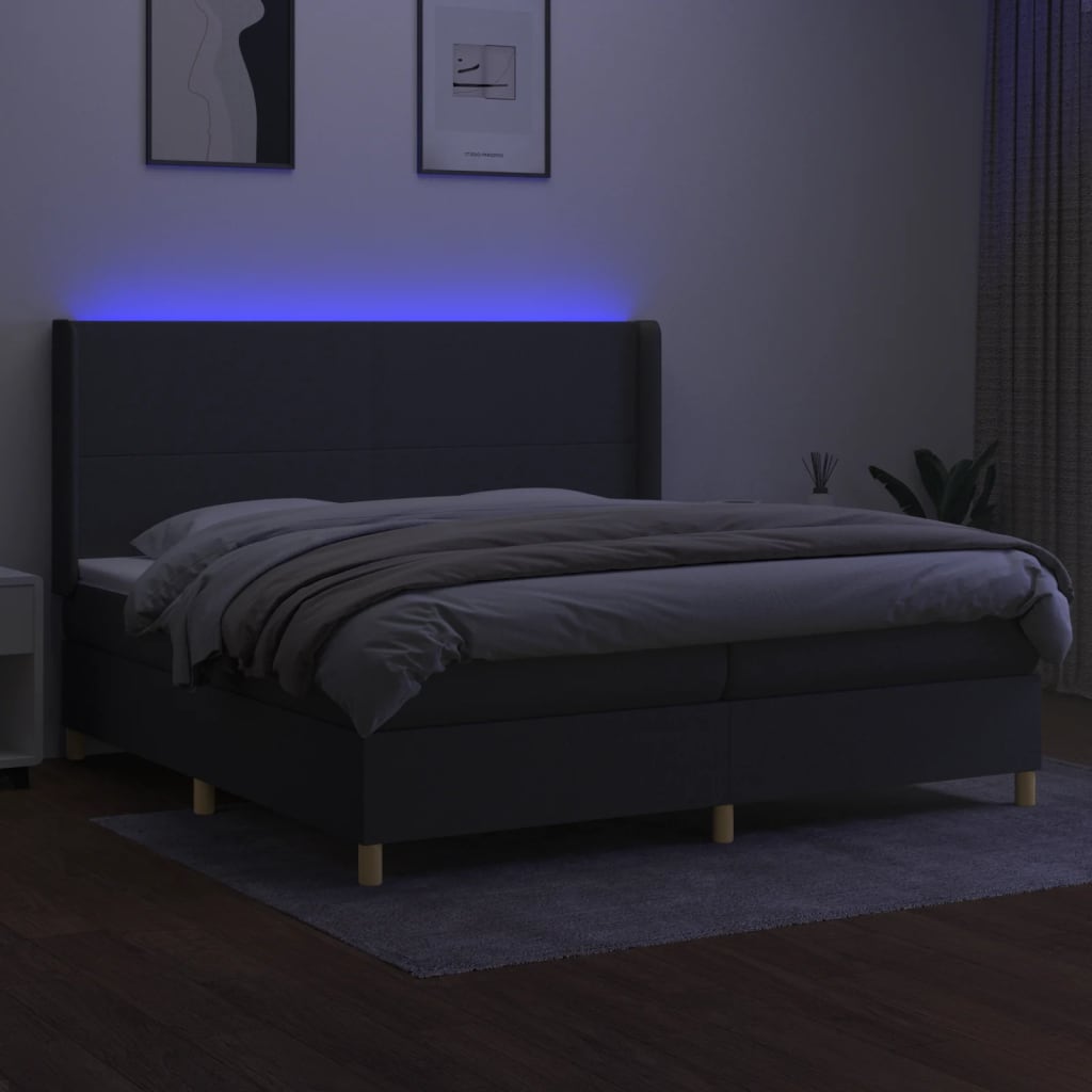Boxspringbett mit Matratze & LED Dunkelgrau 200x200 cm Stoff