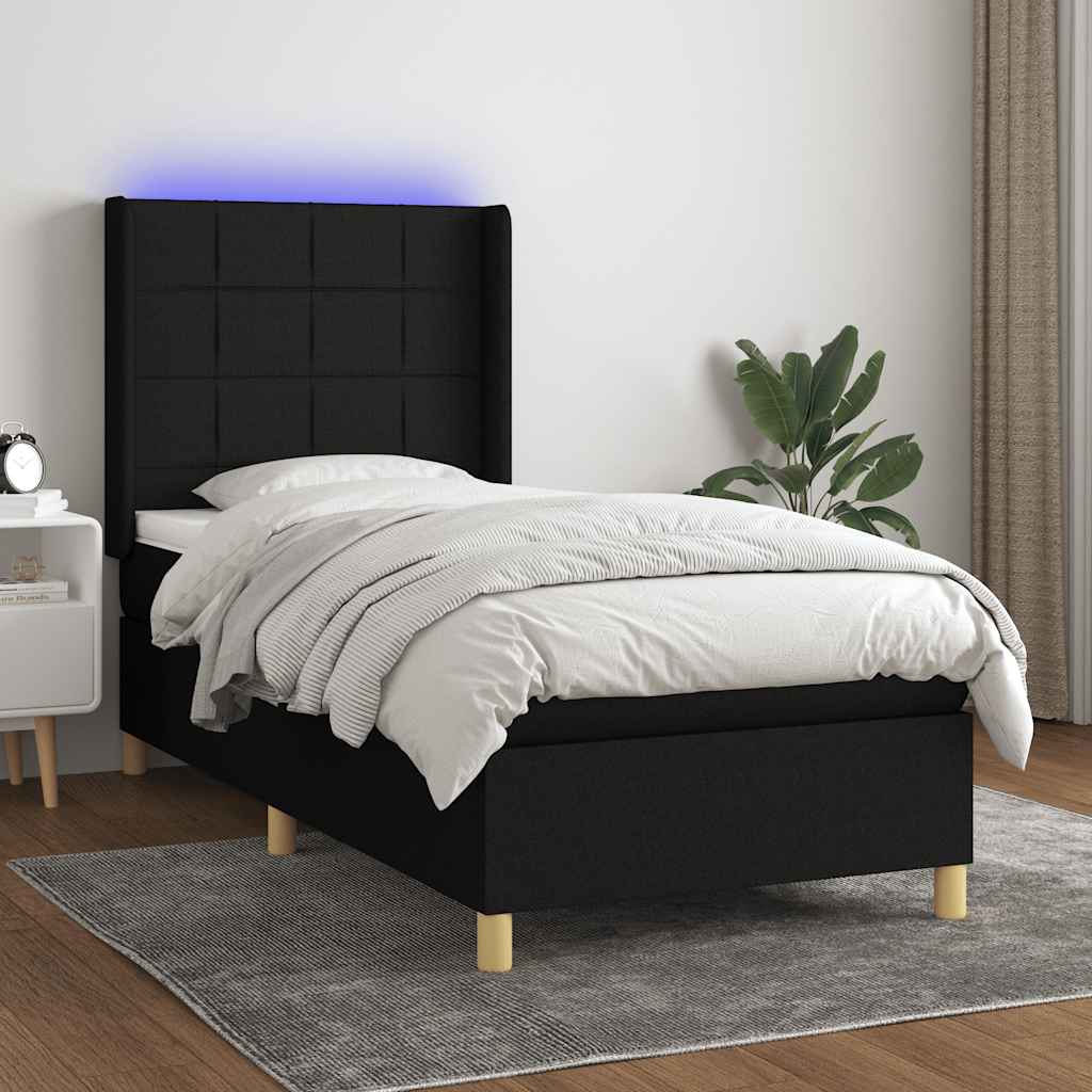 Boxspringbett mit Matratze & LED Schwarz 90x190 cm Stoff