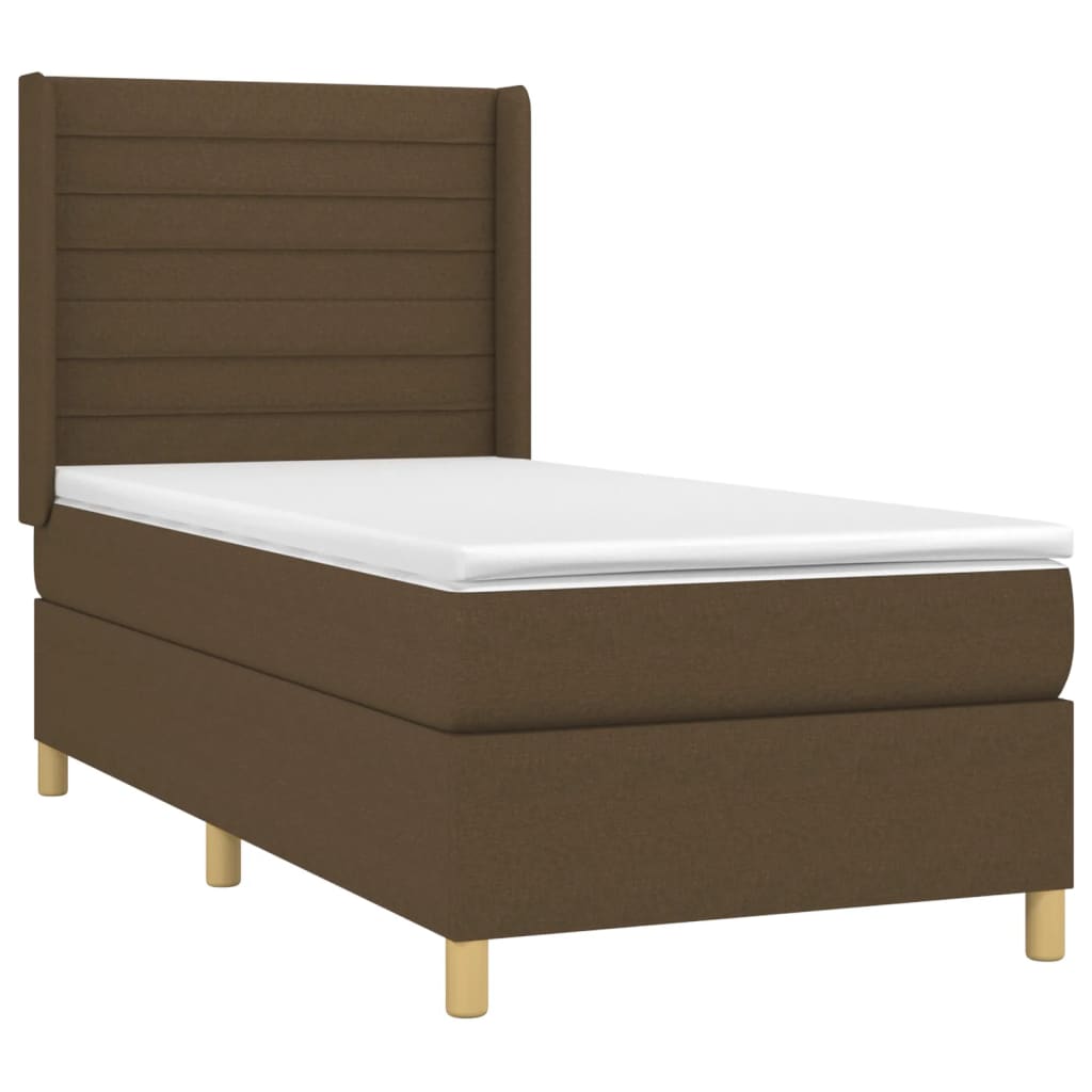 Boxspringbett mit Matratze & LED Dunkelbraun 90x190 cm Stoff