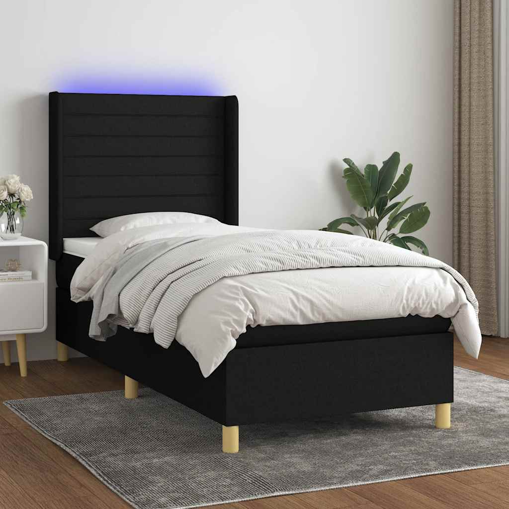 Boxspringbett mit Matratze & LED Schwarz 100x200 cm Stoff