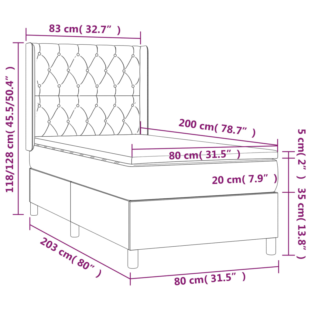 Boxspringbett mit Matratze & LED Dunkelgrau 80x200 cm Stoff