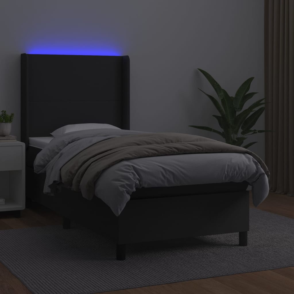 Boxspringbett mit Matratze & LED Schwarz 90x190 cm Kunstleder