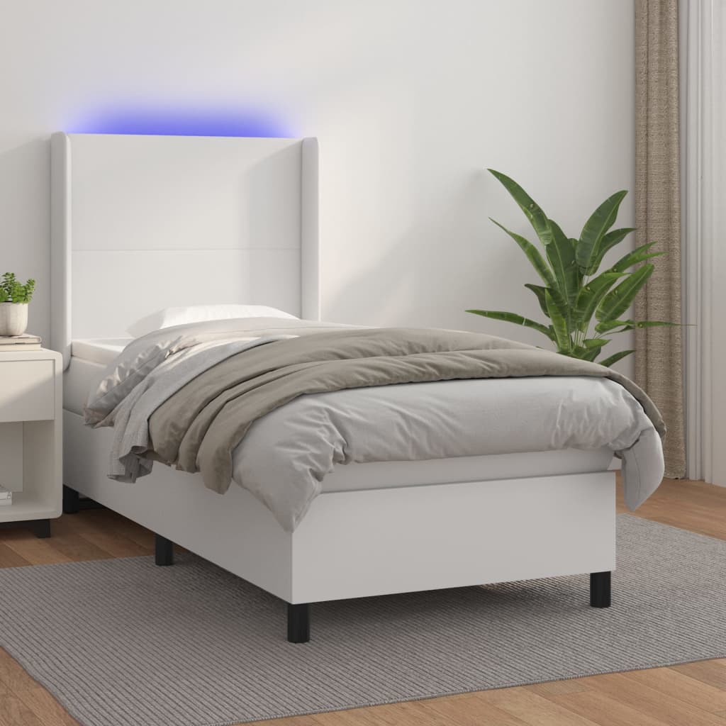Boxspringbett mit Matratze & LED Weiß 90x190 cm Kunstleder