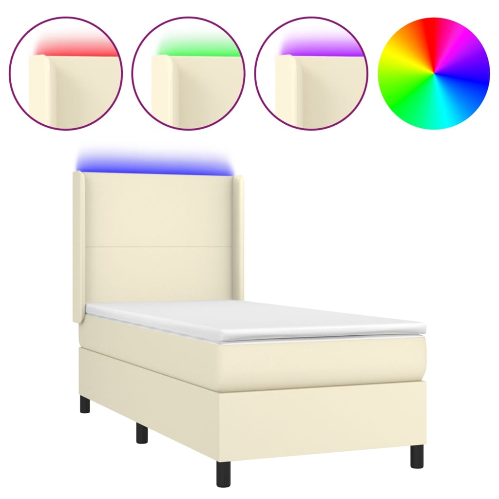 Boxspringbett mit Matratze & LED Creme 90x190 cm Kunstleder