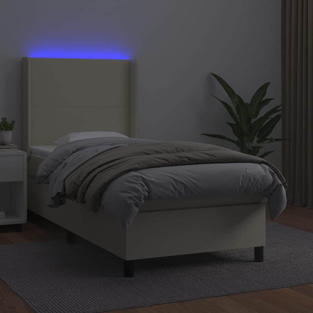 Boxspringbett mit Matratze & LED Creme 90x190 cm Kunstleder