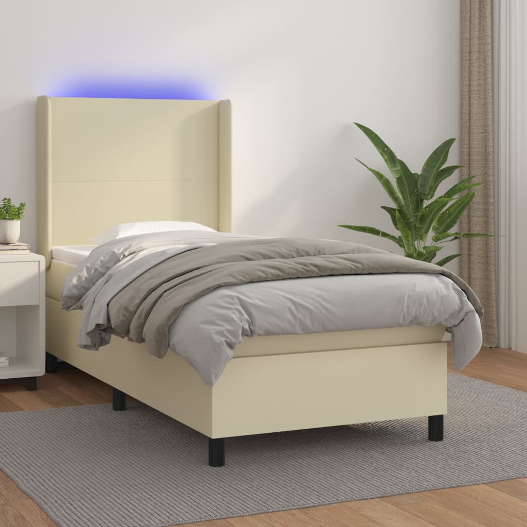 Boxspringbett mit Matratze & LED Creme 90x190 cm Kunstleder
