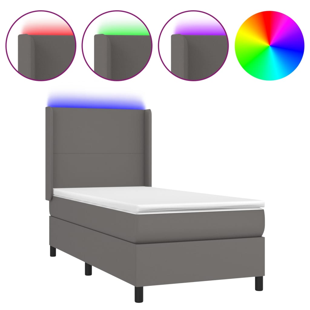 Boxspringbett mit Matratze & LED Grau 90x190 cm Kunstleder