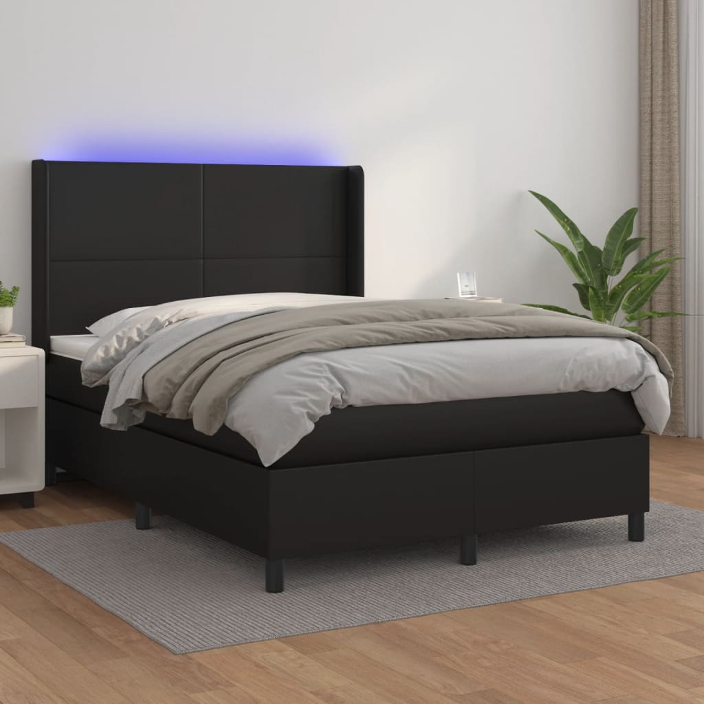 Boxspringbett mit Matratze & LED Schwarz 140x190 cm Kunstleder