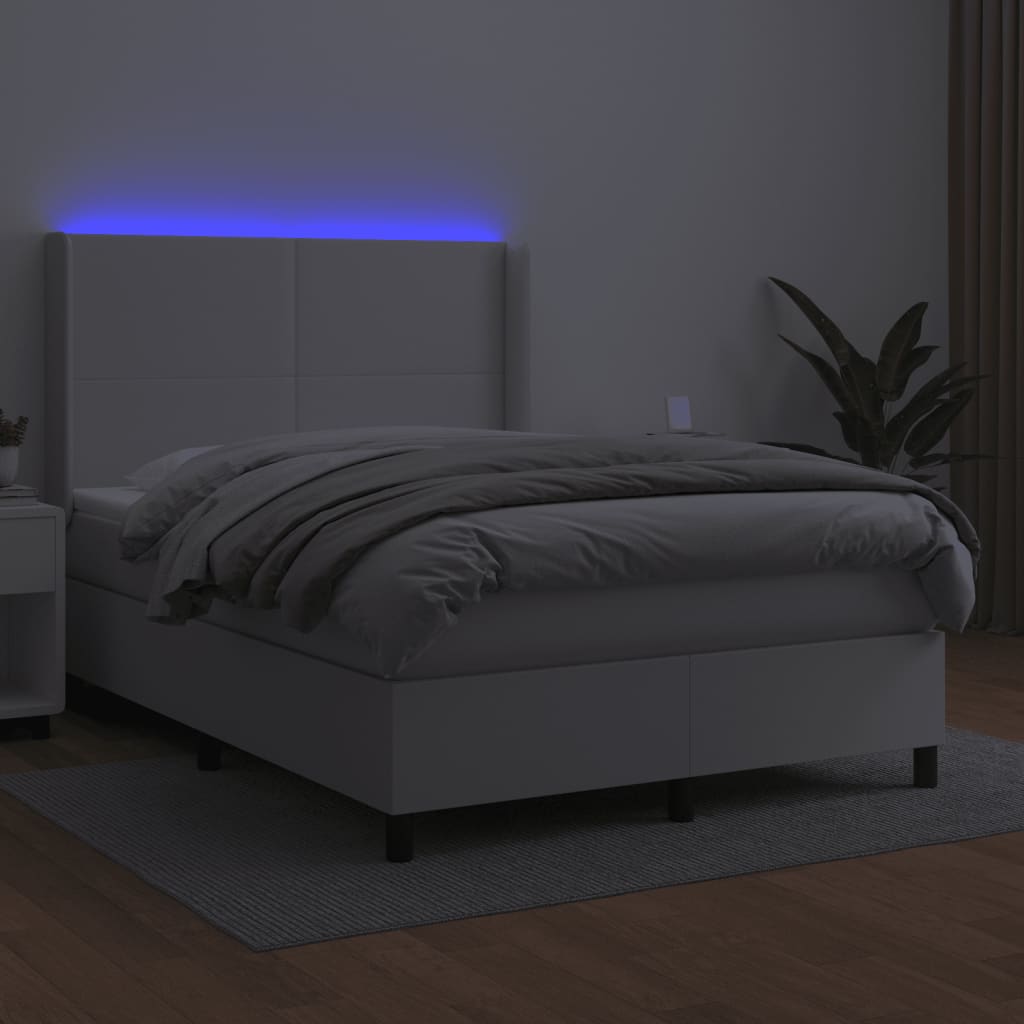Boxspringbett mit Matratze & LED Weiß 140x190 cm Kunstleder