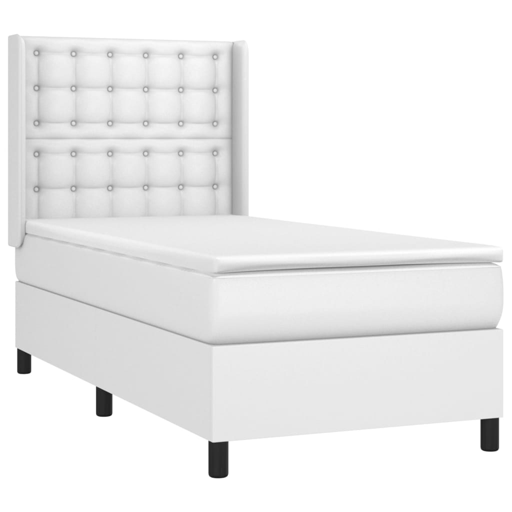 Boxspringbett mit Matratze & LED Weiß 90x190 cm Kunstleder