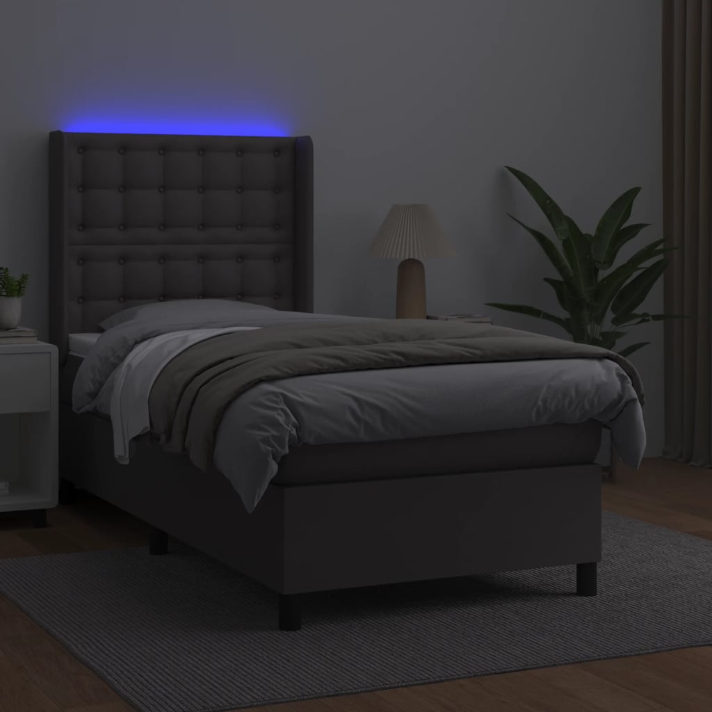 Boxspringbett mit Matratze & LED Grau 90x190 cm Kunstleder