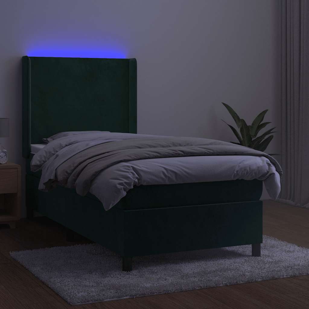 Boxspringbett mit Matratze & LED Dunkelgrün 100x200 cm Samt