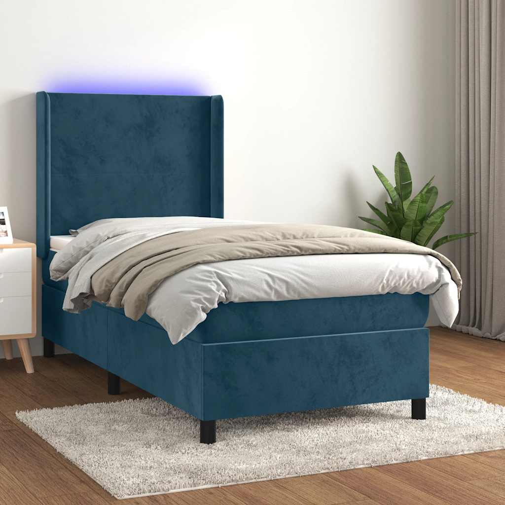 Boxspringbett mit Matratze & LED Dunkelblau 100x200 cm Samt