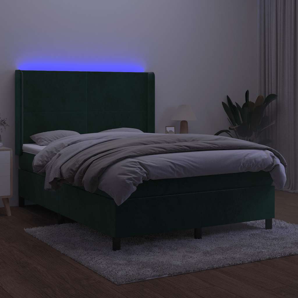Boxspringbett mit Matratze & LED Dunkelgrün 140x190 cm Samt