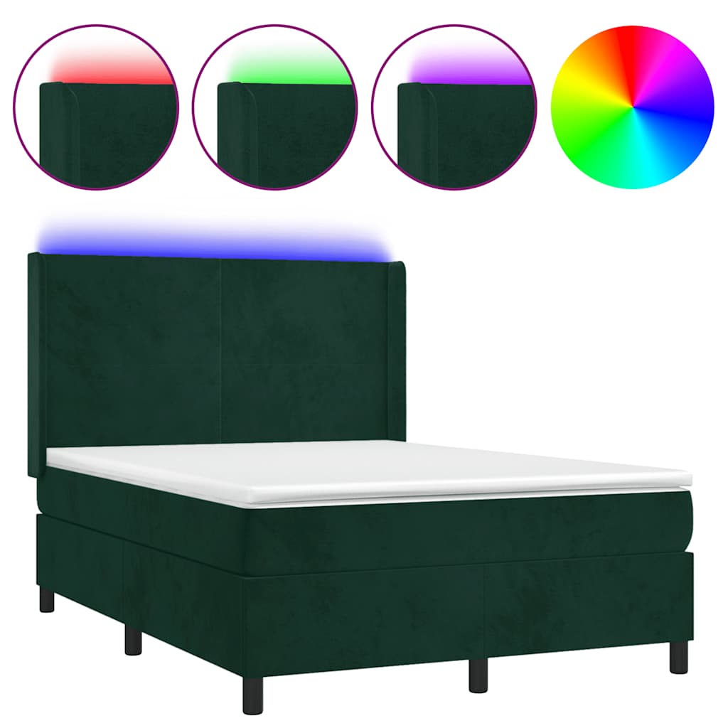 Boxspringbett mit Matratze & LED Dunkelgrün 140x200 cm Samt