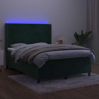 Boxspringbett mit Matratze & LED Dunkelgrün 140x200 cm Samt