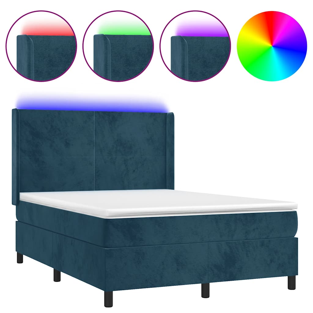 Boxspringbett mit Matratze & LED Dunkelblau 140x200 cm Samt