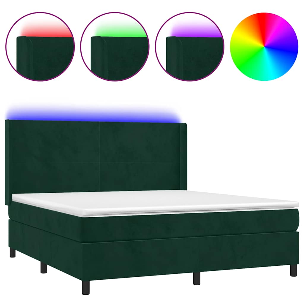 Boxspringbett mit Matratze & LED Dunkelgrün 160x200 cm Samt