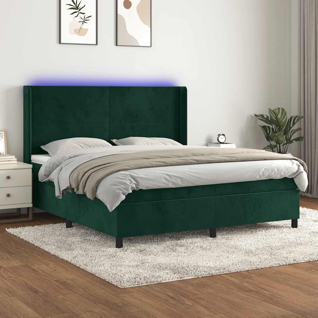 Boxspringbett mit Matratze & LED Dunkelgrün 160x200 cm Samt