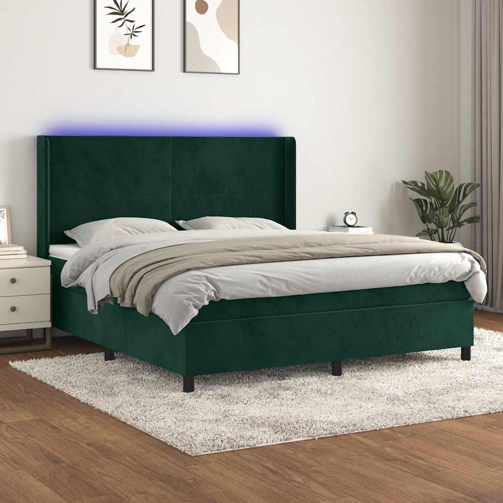 Boxspringbett mit Matratze & LED Dunkelgrün 180x200 cm Samt