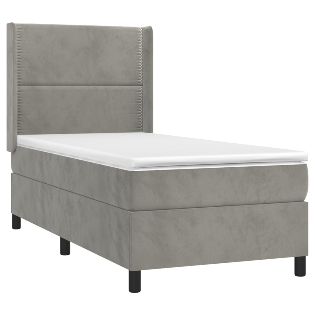 Boxspringbett mit Matratze & LED Hellgrau 100x200 cm Samt