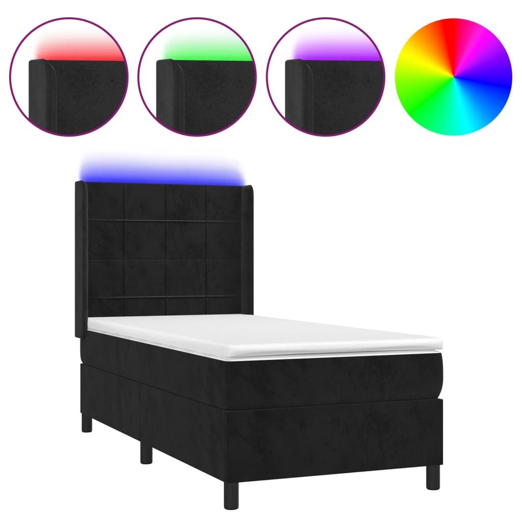 Boxspringbett mit Matratze & LED Schwarz 90x190 cm Samt