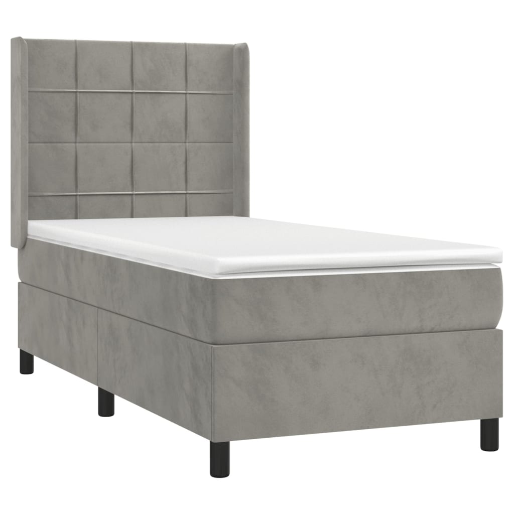 Boxspringbett mit Matratze & LED Hellgrau 100x200 cm Samt