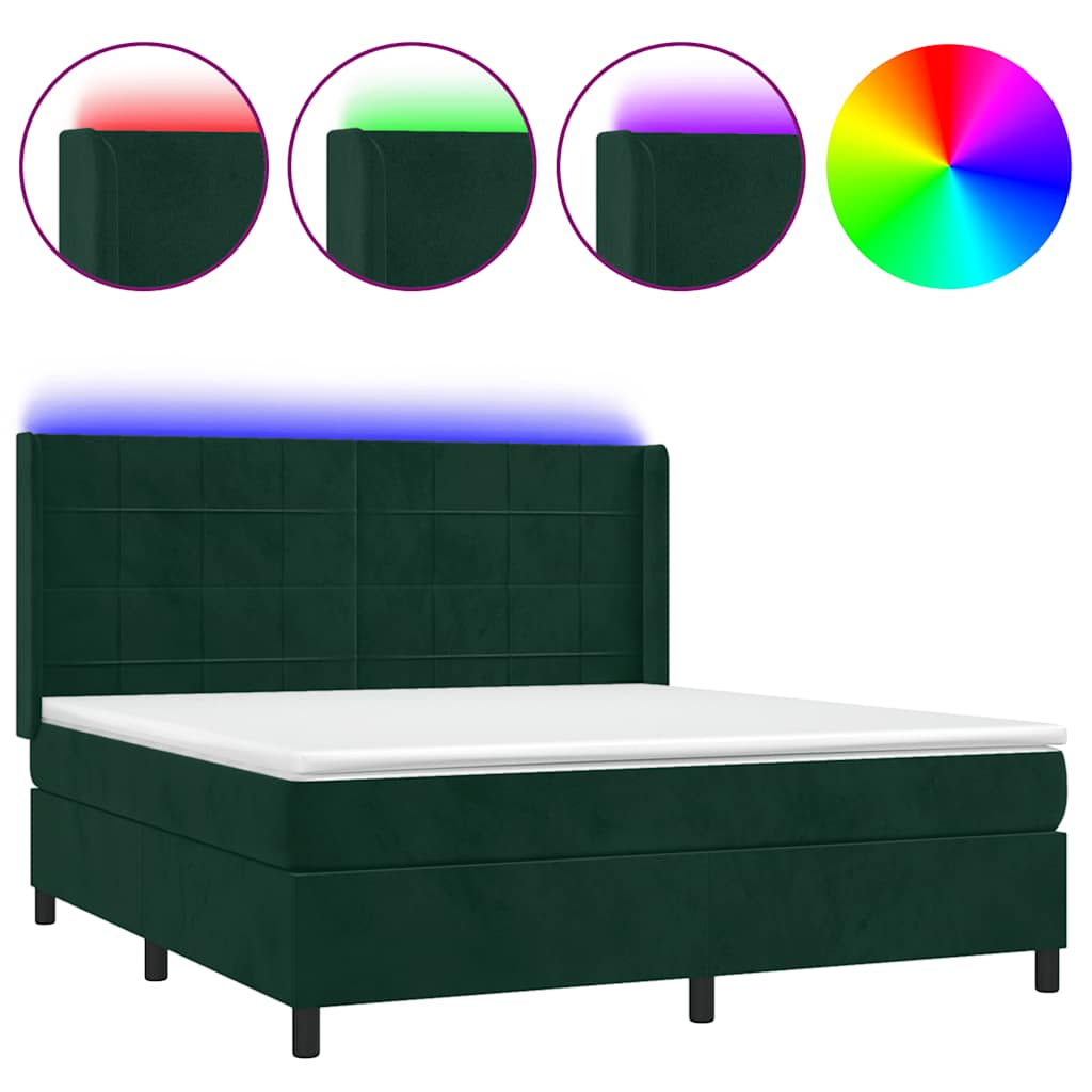 Boxspringbett mit Matratze & LED Dunkelgrün 180x200 cm Samt