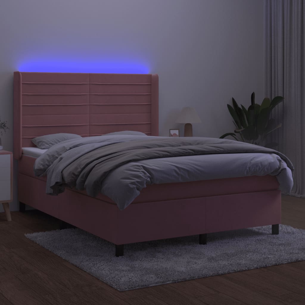 Boxspringbett mit Matratze & LED Rosa 140x190 cm Samt