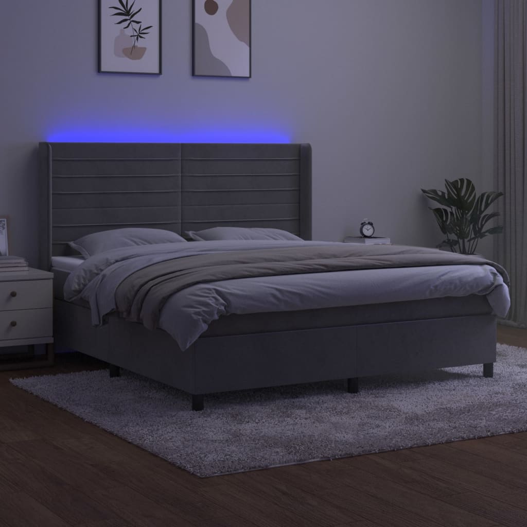 Boxspringbett mit Matratze & LED Hellgrau 180x200 cm Samt