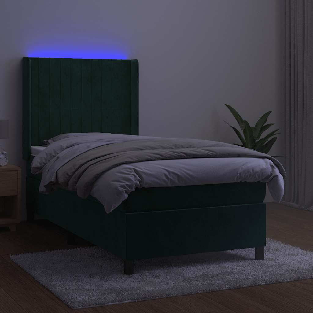 Boxspringbett mit Matratze & LED Dunkelgrün 90x190 cm Samt