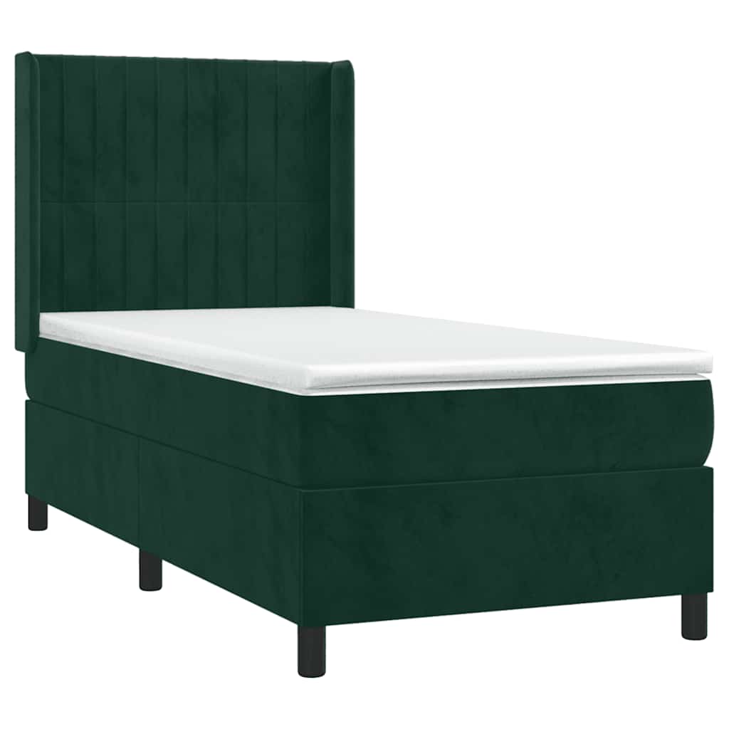 Boxspringbett mit Matratze & LED Dunkelgrün 90x200 cm Samt