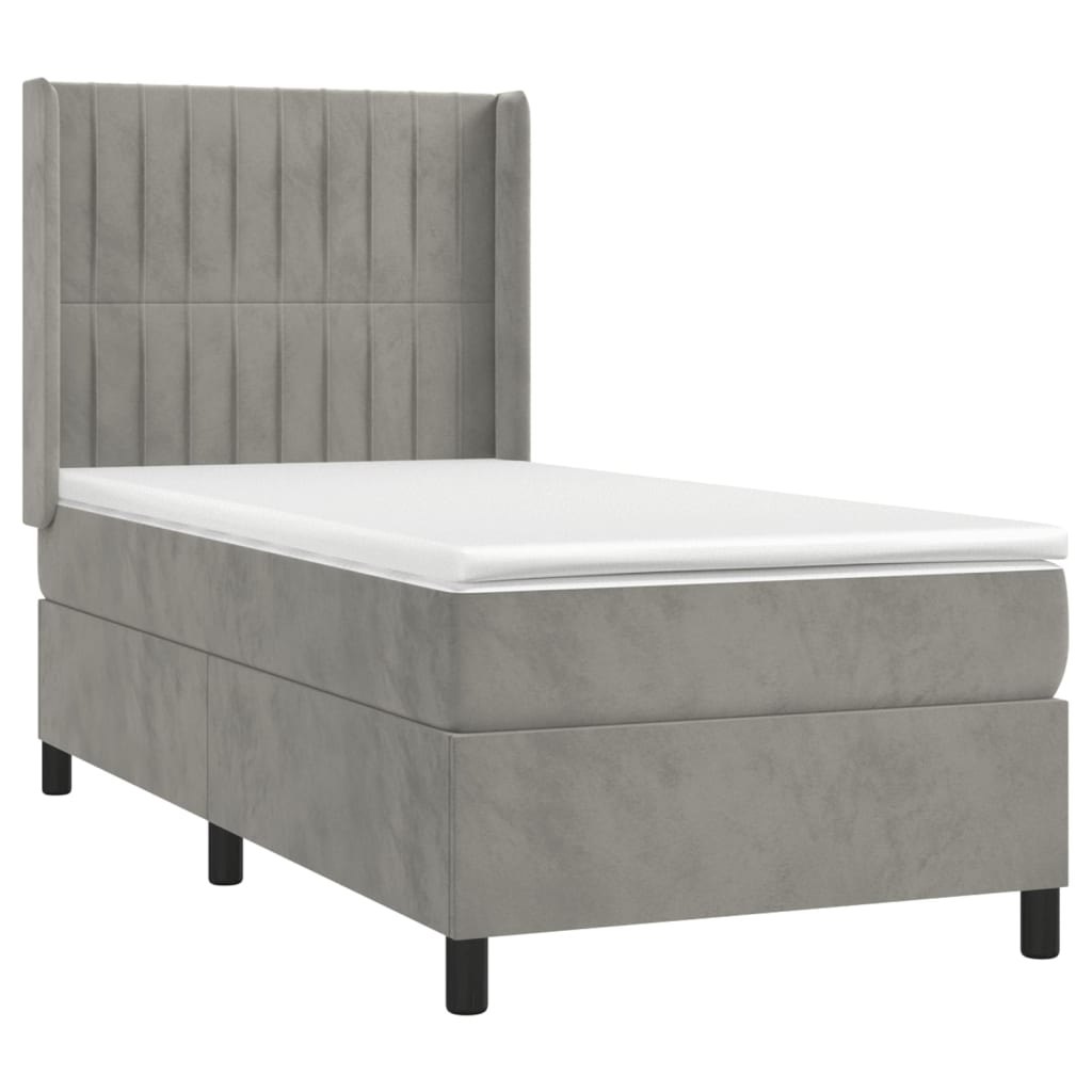 Boxspringbett mit Matratze & LED Hellgrau 100x200 cm Samt