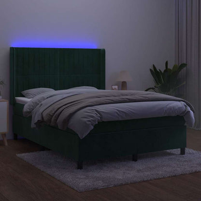 Boxspringbett mit Matratze & LED Dunkelgrün 140x200 cm Samt