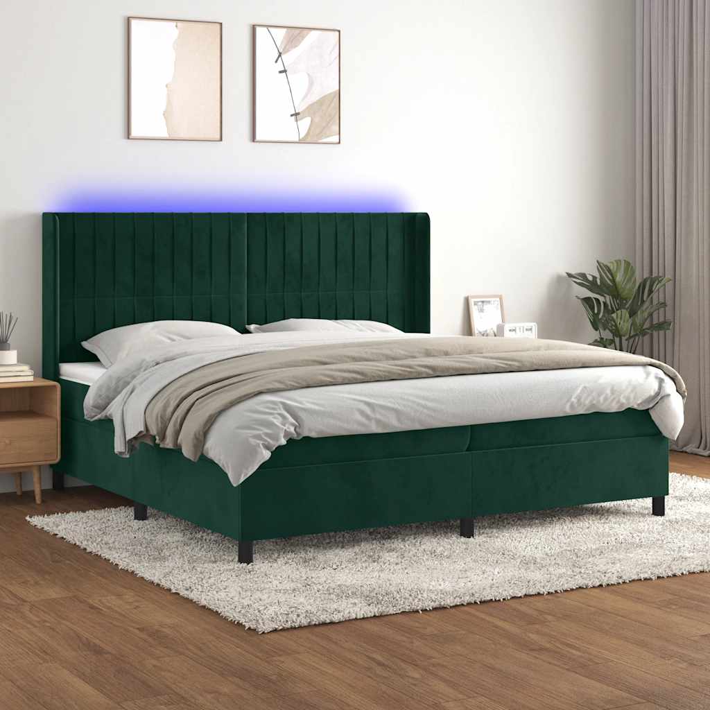 Boxspringbett mit Matratze & LED Dunkelgrün 200x200 cm Samt