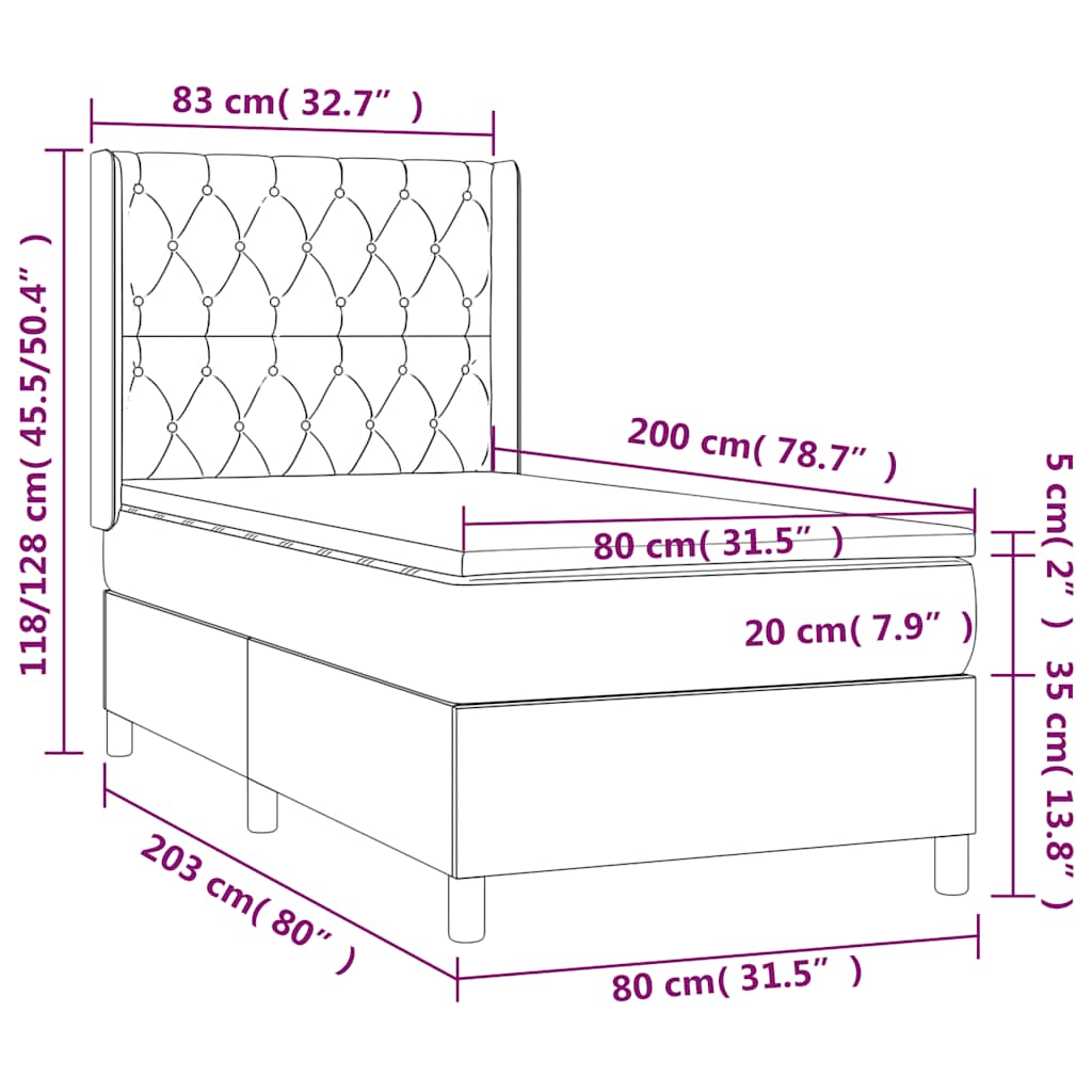 Boxspringbett mit Matratze & LED Dunkelblau 80x200 cm Samt
