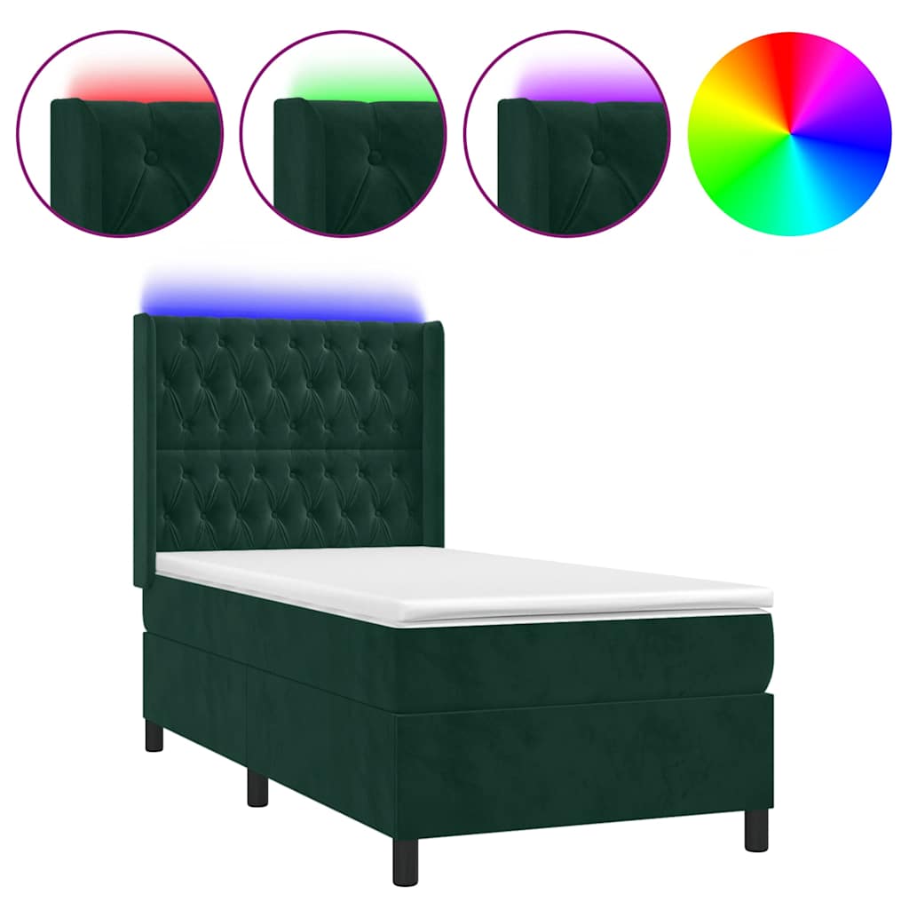 Boxspringbett mit Matratze & LED Dunkelgrün 90x190 cm Samt