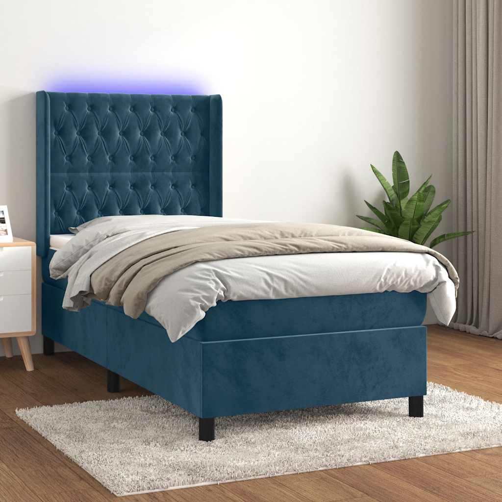 Boxspringbett mit Matratze & LED Dunkelblau 90x200 cm Samt