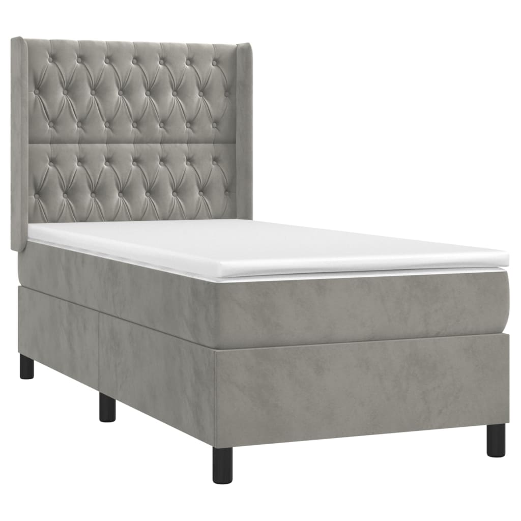 Boxspringbett mit Matratze & LED Hellgrau 100x200 cm Samt