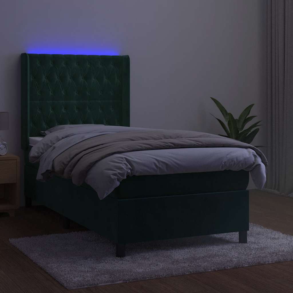Boxspringbett mit Matratze & LED Dunkelgrün 100x200 cm Samt