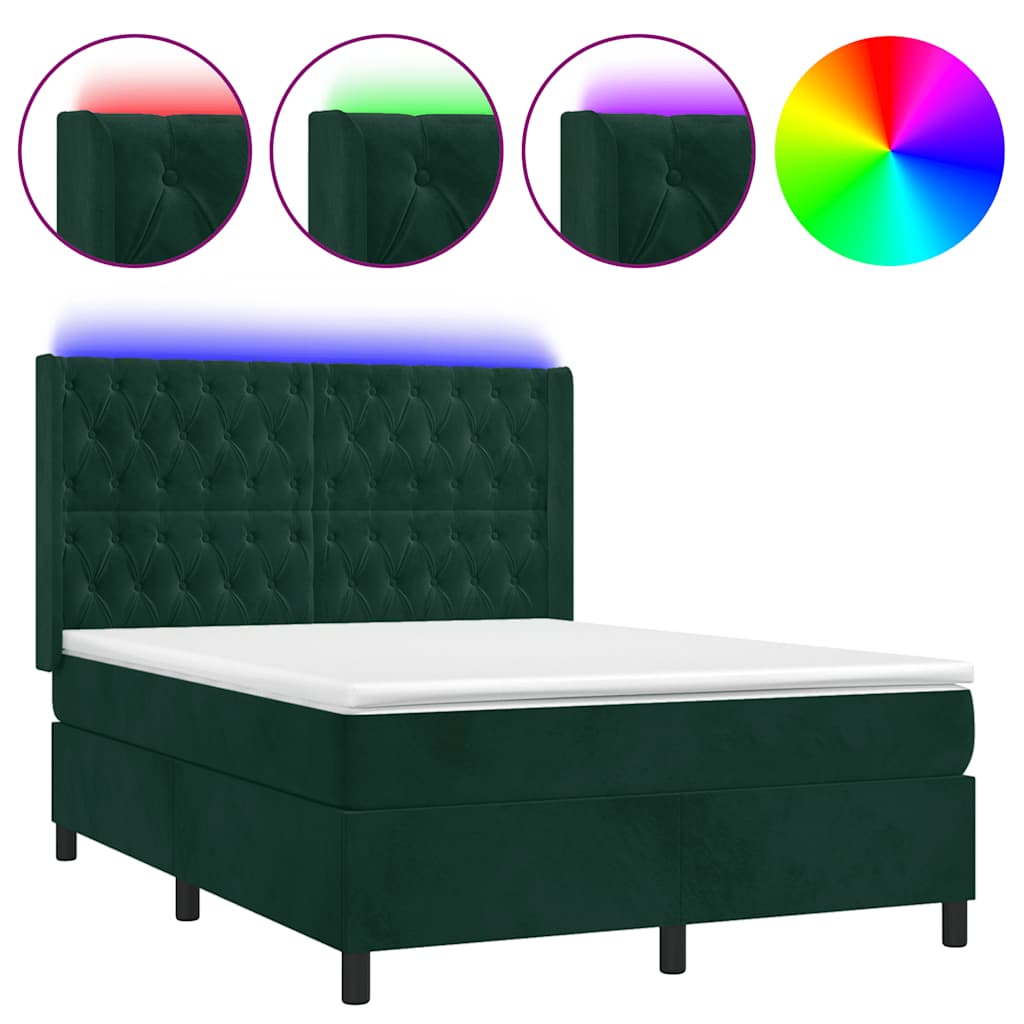 Boxspringbett mit Matratze & LED Dunkelgrün 140x190 cm Samt