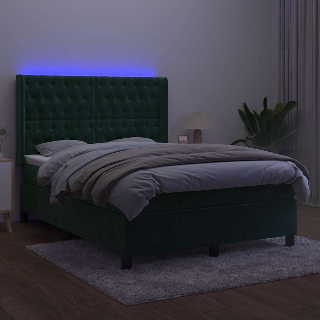 Boxspringbett mit Matratze & LED Dunkelgrün 140x190 cm Samt