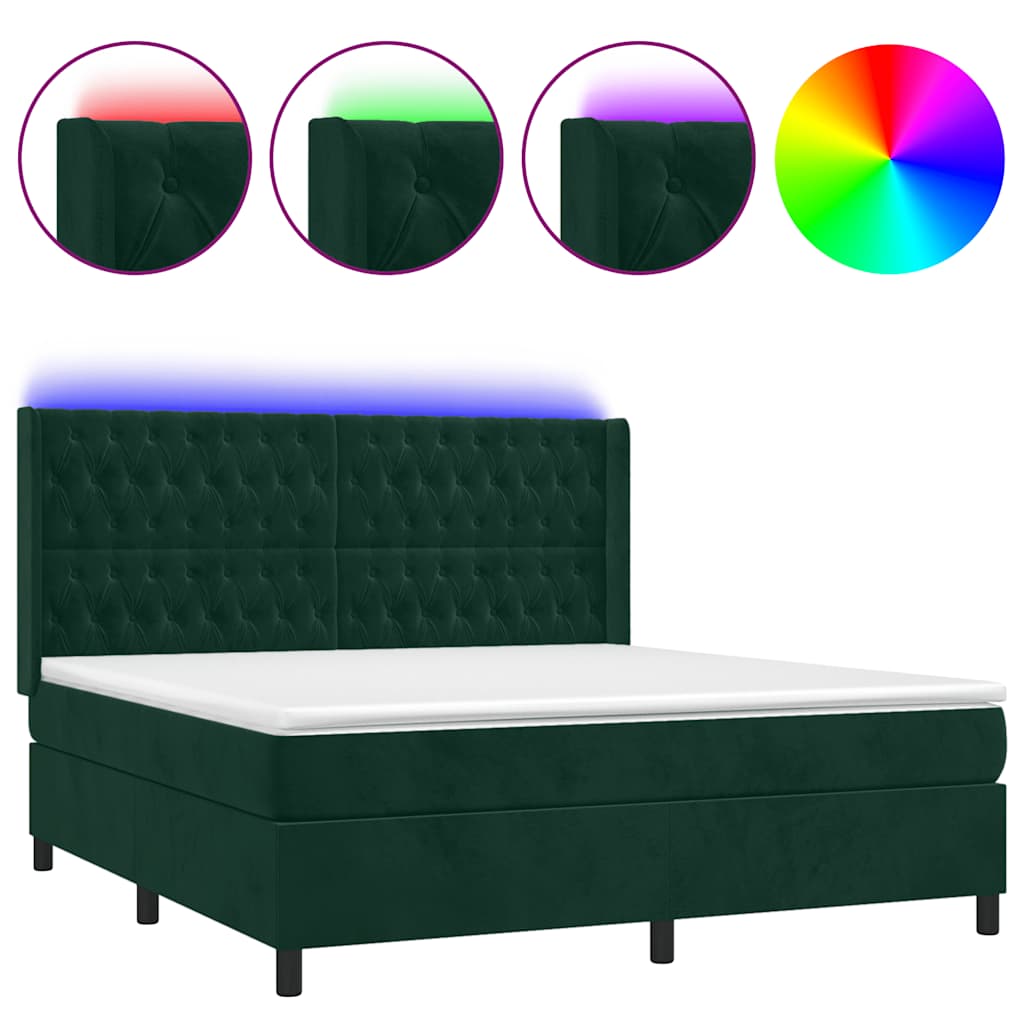 Boxspringbett mit Matratze & LED Dunkelgrün 160x200 cm Samt