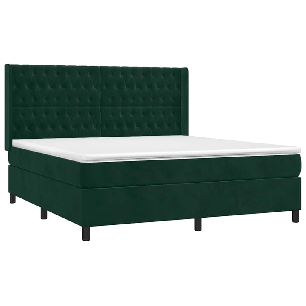 Boxspringbett mit Matratze & LED Dunkelgrün 160x200 cm Samt