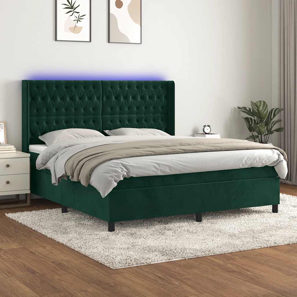 Boxspringbett mit Matratze & LED Dunkelgrün 160x200 cm Samt