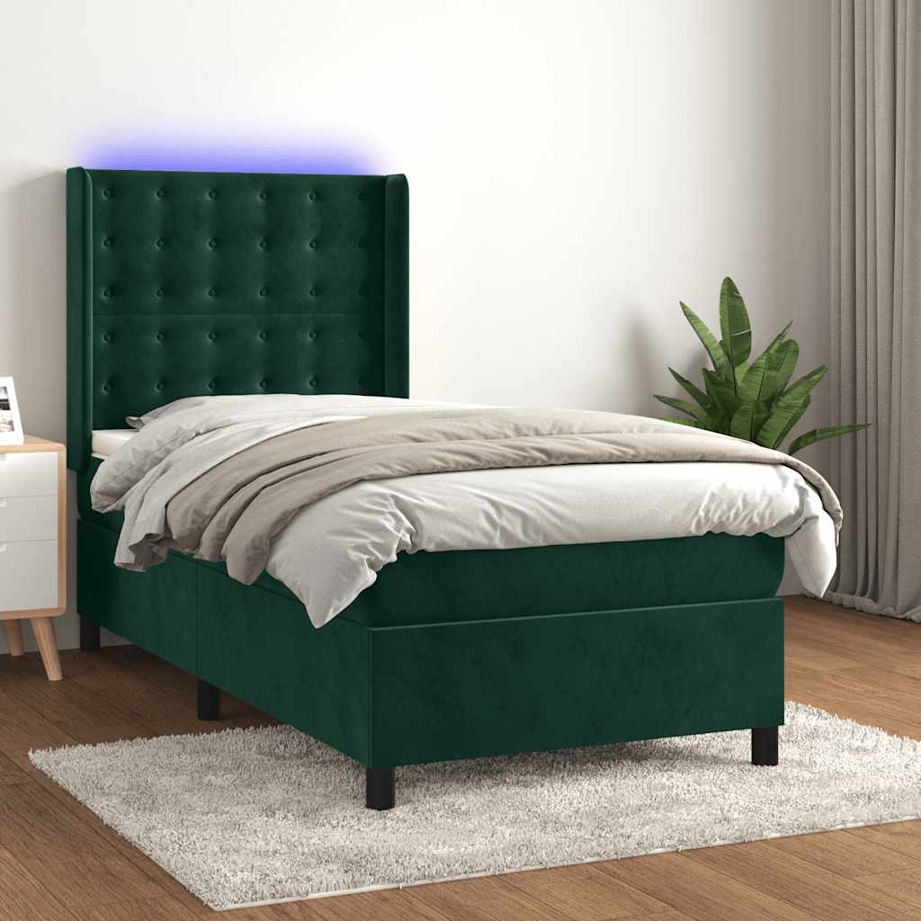 Boxspringbett mit Matratze & LED Dunkelgrün 80x200 cm Samt