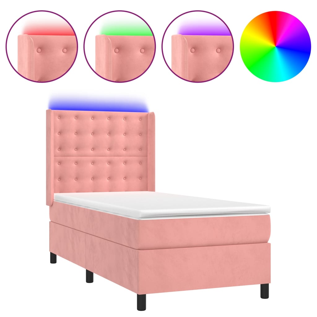 Boxspringbett mit Matratze & LED Rosa 90x200 cm Samt