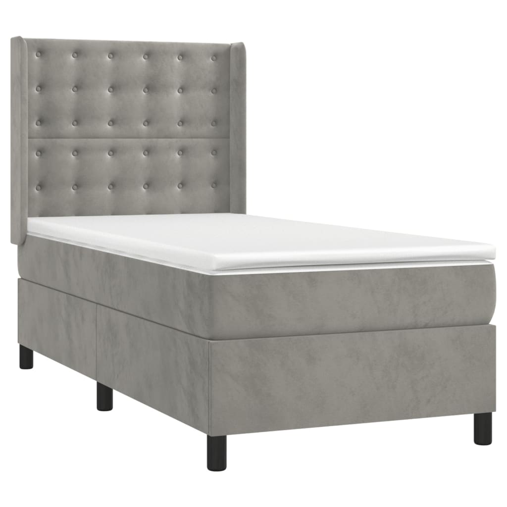 Boxspringbett mit Matratze & LED Hellgrau 100x200 cm Samt
