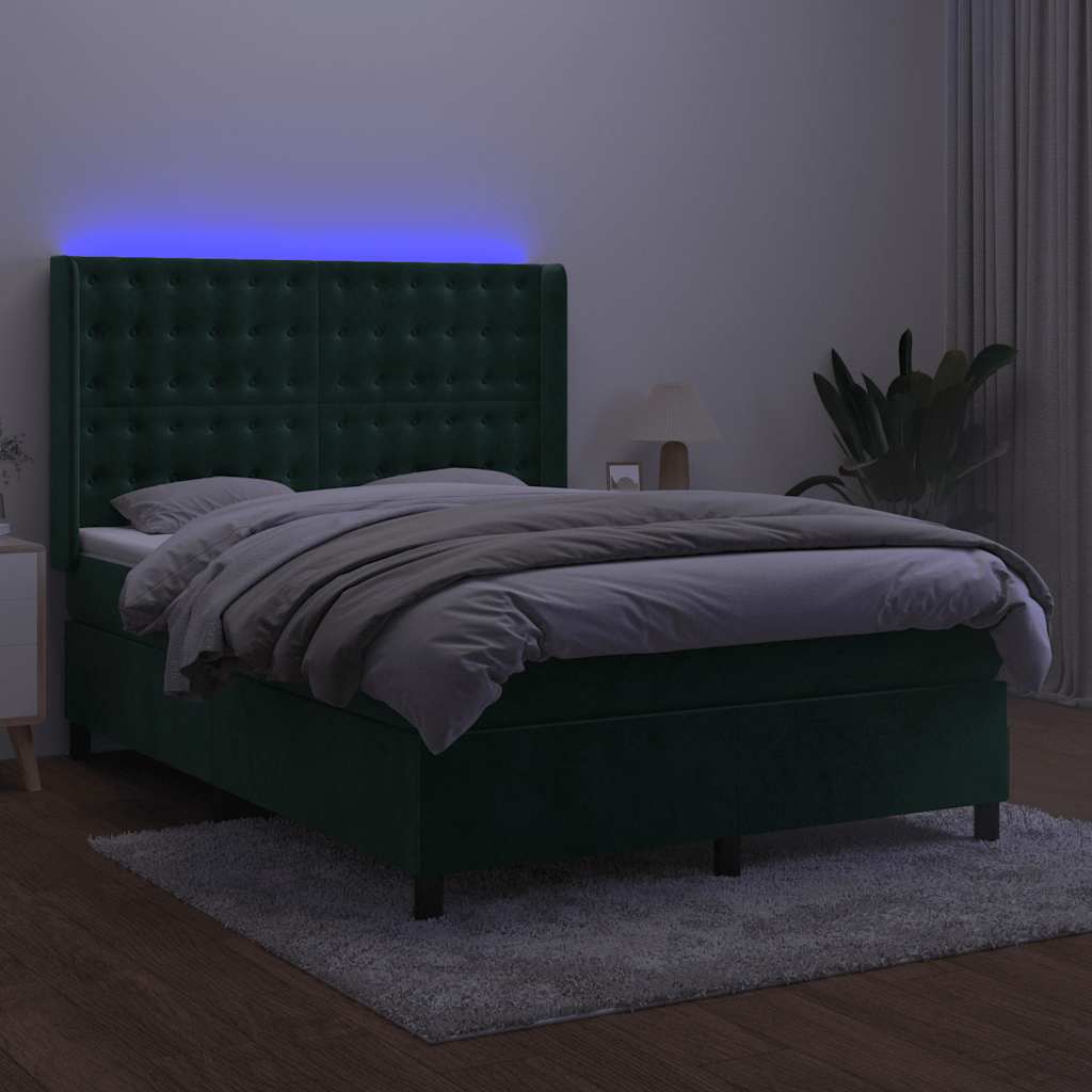 Boxspringbett mit Matratze & LED Dunkelgrün 140x190 cm Samt