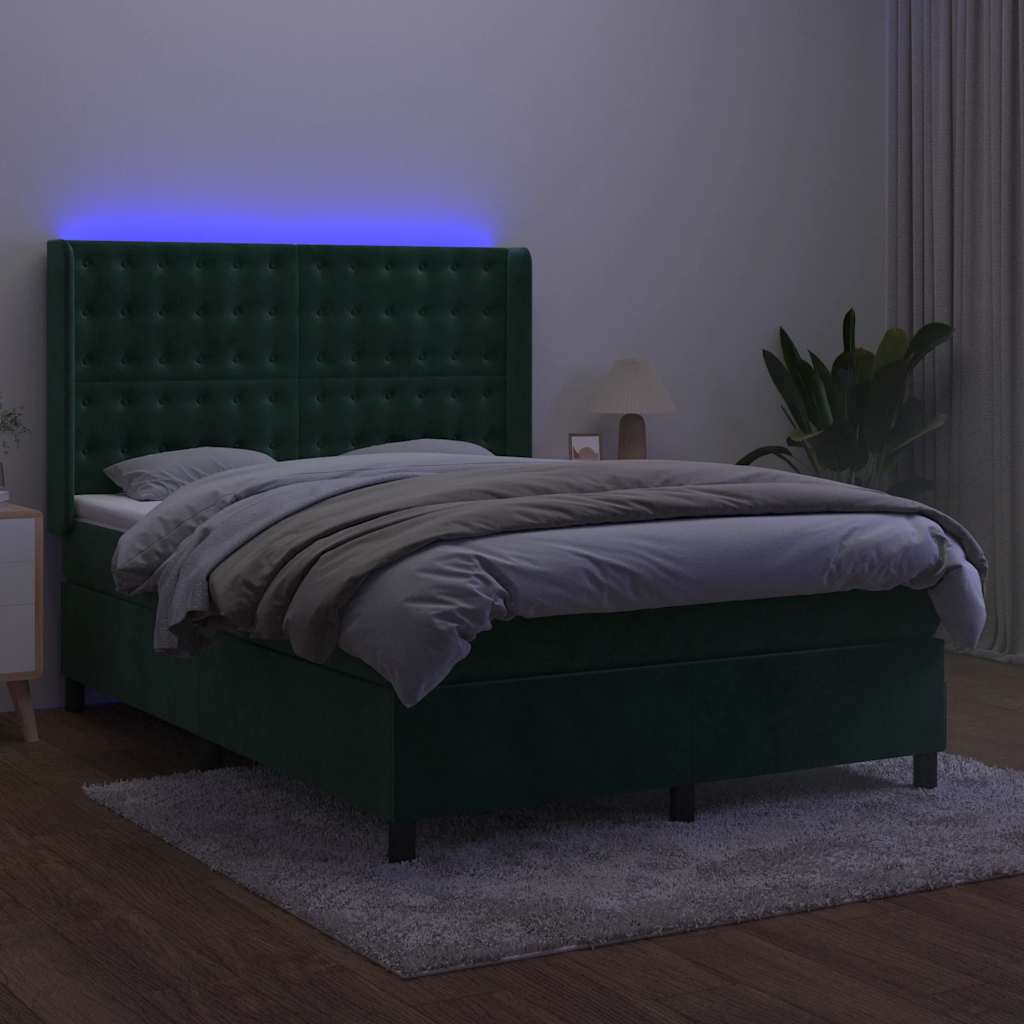 Boxspringbett mit Matratze & LED Dunkelgrün 140x200 cm Samt